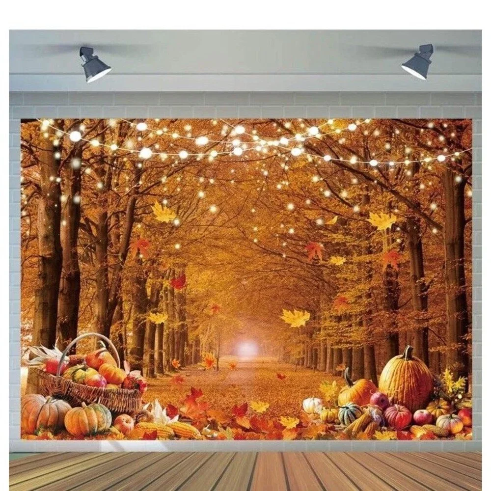 7x5FT Fall Maple Forest Backdrop Thanksgiving Pumpkin Party Photography Decor